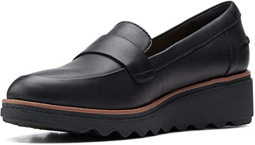 Clarks Women's Clarks Women's - Sharon Gracie Black Leather With Dark Tan Welt 9w Penny Loafer, Black Leather With Dark Tan Welt, 6.5 UK Wide