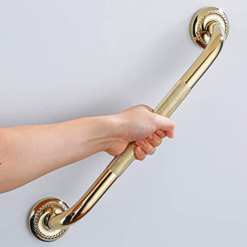 IMPEU Textured Shower Grab Bar, 12-Inch Bathroom Support Rails, Stylish Safety Armrest Hand Rail, Polished Brass/Gold Finish, Good for Senior, Kids, Elderly