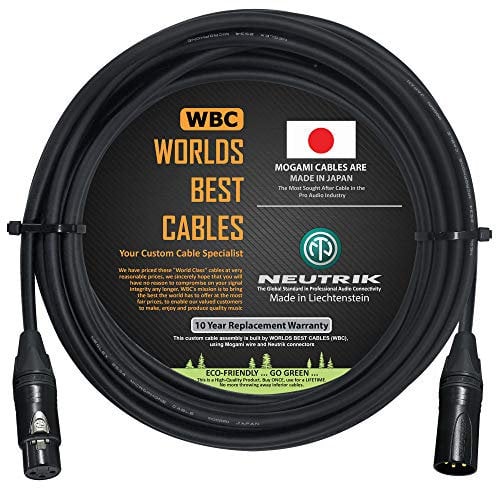 WORLDS BEST CABLES 8 Meter – Quad Balanced Microphone Cable CUSTOM MADE using Mogami 2534 wire and Neutrik NC3MXX-B Male & NC3FXX-B Female XLR Plugs.