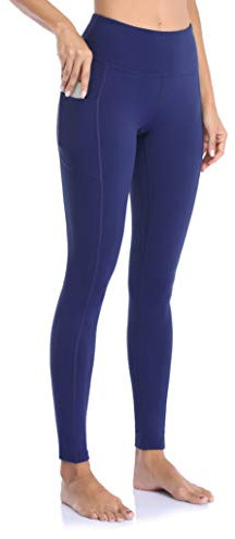 Ollrynns Sport Leggings Damen High Waist Leggins mit Taschen Bauchweg Blickdicht Fitness Gym Leggings Lange Yogahose Sporthose CA166(Tiefes Blau M)