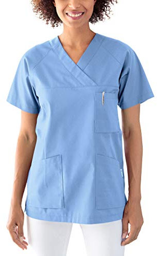 CLINIC DRESS Schlupfkasack Kasack Damen für Krankenpflege und Altenpflege 50% Baumwolle 95 Grad Wäsche himmelblau, M