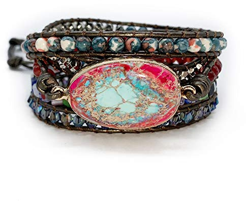 Women Boho Wrap Bead Bracelet,Imperial Jasper Stone Bracelet Jewelry Gifts