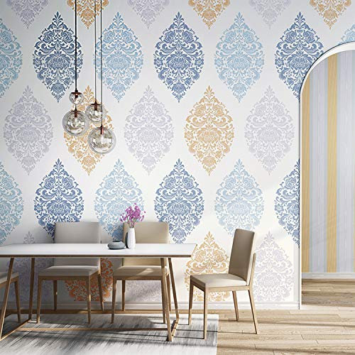 prior.choice 10X0.53M AB Luxurty Colorful Damask Stripes 4 Colors Embossed Textured Non-Woven Wallpaper Roll for Bedroom Livingroom 1.73' W x 32.8' L=5.3㎡ (57sq.ft) (A Damask Yellow)