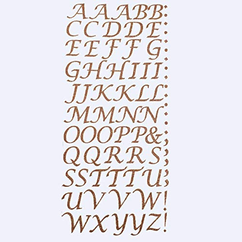 Rose Gold Glitter A-Z Letter Stickers - Self Adhesive Alphabet Birthday Card Embellishment (Script)