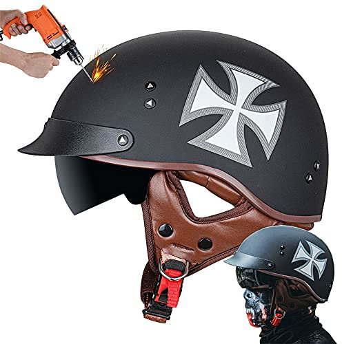 CNNGU Motorrad Helm,Retro Stil Motorradhelm,Halbhelm,DOT/ECE-Zertifizierung, Mit Sonnenbrille, Geeignet Für Den Einsatz In Vier Jahreszeiten, ABS-Helmkörper, Herausnehmbares Innenfutter