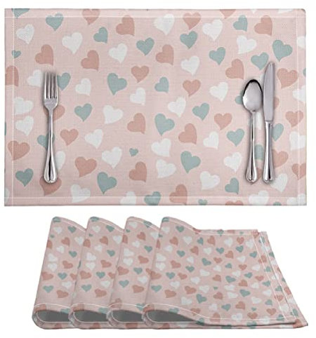 Tovagliette Americana Cuore D'Amore Rosa Blu Tovagliette Colazione PVC Tovagliette Americana Plastica Lavabili Antiscivolo Sottopiatti Resistente Al Calore Sotto Piatti Da Tavola 30x45cm 4 Pcs