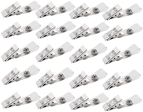 BOBOZHONG Porta Badge con Clip,20 PCS Clip per Badge in Metallo, Clip per Badge in Metallo con Cinturini in PVC Trasparente per Carte d'identità e Porta Badge Targhette con Nome, Badge da Lavoro