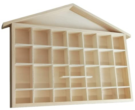 Miniatur-Sammlerregal, groß, aus Kiefernholz, roh lackierbar, Maße (B/T/H): 52 x 4 x 38 cm.