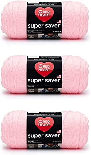 Red Heart Super Saver Lot de 3 pelotes de laine acrylique pour le tricot/crochet, 198 g, n° 4 moyenne (peignée), 333 m, rose (Baby Pink)