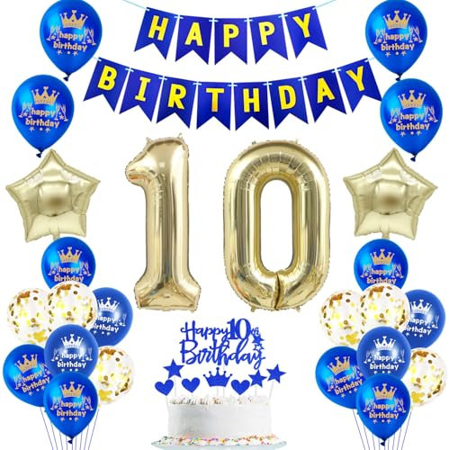 Blau Geburtstagsdeko 10. Geburtstag, 10. Geburtstag Dekorationen Junge Mädchen, Deko Blau 10. Geburtstag, 10. Geburtstagsdeko ,10 Jahr Geburtstagdeko, Luftballon 10. Geburtstag Deko