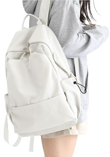 HYC00 Schulrucksack Damen, Causal Travel Schultaschen 14 Zoll Laptop Rucksack für Mädchen im Teenageralter Leichter Rucksack Wasserabweisend Bookbag College Boys Men Work Daypack,Weiss
