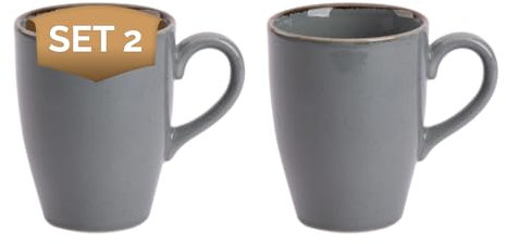palmer Antigo blue Kaffeebecher – 2er-Set, Porzellan, 30 cl, 10,5 cm hoch, grau blau, Oberfläche glänzend mit fein brauner Umrandung, für heiße und kalte Getränke, spülmaschinenfest