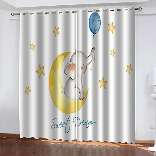 Kinder Gardinen Kinderzimmer Junge Mädchen Blickdicht Karikaturtier Elefant 200X214Cm 2Er Set Verdunkelungsvorhang Thermovorhang Hitzeschutz Vorhänge Wohnzimmer Schlafzimmer Vorhänge Mit Ösen