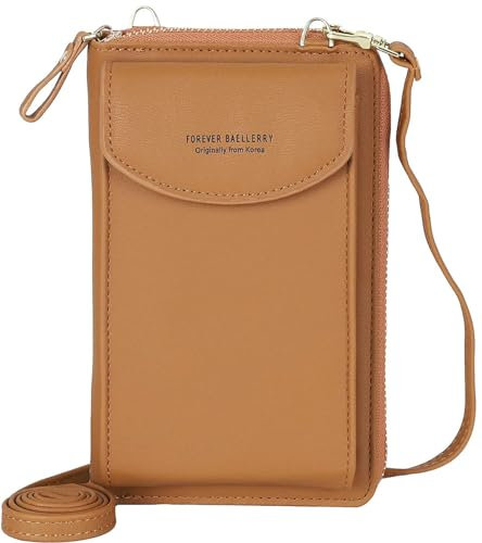 RRANCharltu Portefeuille Femme Sac à Bandoulière pour Téléphone Portable Femmes Cuir PU Porte Monnaie Téléphone Portable Pochette Porte Carte Portefeuille (Brun Foncé)
