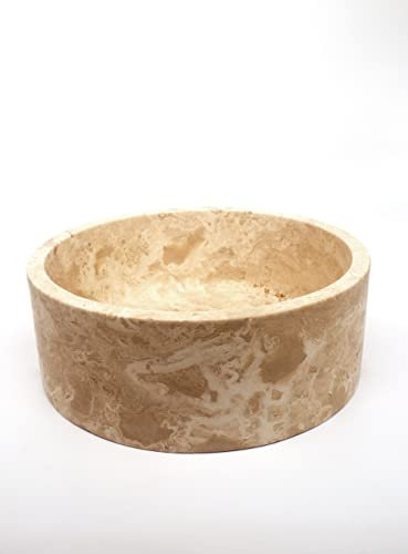 Lavabo rond fait à la main en travertin - Pour salle de bain, vestiaire