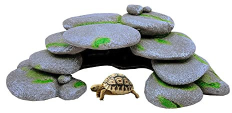 M2cbridge Reptile Hide Resting Step Ledge Cave Hideout Turtle Basking Platform – Great for Reptiles, Amphibians, and Fish (Pebble Arch Cave)