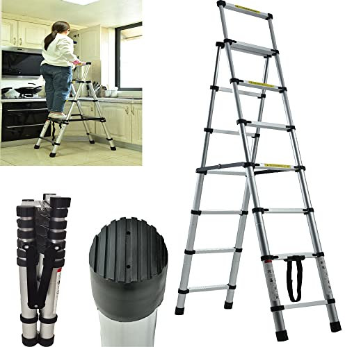 1.7m/2m Telescopic Ladder DIY Aluminum Alloy Folding Extendable, Adjustable Step,Lightweight Extension Ladder for Home Office Loft Use (5+6 steps)