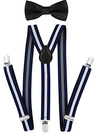 axy Kinder Jungen Hosenträger-Y Form 2,5cm breit mit Fliege - 3 Stabile Clips für Kinder 7-12 Jahre alt (Streifen Nr.7)