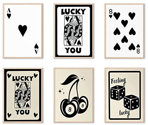 MChilosv Spielkarten-Wandkunst, Dekoration, Spielposter, Raumdekoration, Pik-Ass, Spielkarten-Poster für Spielzimmer, ästhetisch, Lucky You Poker, Leinwand, Wandkunst, lustige Casino-Themenparty,