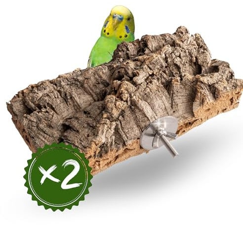 2 Stück Korksitzbretter 20 x 10cm für Kenner, handgefertigtes Zubehör aus Naturkork für den Vogelkäfig, artgerechte Haltung für Wellen- und Nymphensittich und andere Ziervögel, Krallen-Schnabelpflege