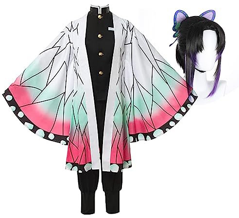 Zhongkaihua Insect Hashira Shinobu Kocho Cosplay Kostüm - Anime Kimono Anzug Roben Set mit Perücken Halloween Karneval Party für Kostüm Erwachsene