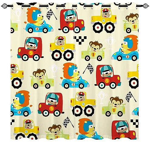 YUANZU Rennwagen Vorhänge Jungs Rennfahrer Sportwagen Ösen Gardinen mit Blickdichte Vorhang Kälteschutz Blackout Curtain Kinderzimmer Schlafzimmer Verdunkelung Fenster, 2 Stück, H 200 x B 140 cm