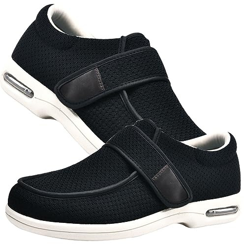 POFH Deportivas Ancho Especial Hombre, Zapatos preventivos de Salud Extra Anchos Fascitis Edema Calzado para Personas Mayores Zapatillas para Diabéticos Hombres (Color : Black, Size : 44.5 EU)