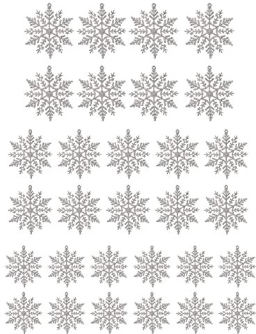 Weihnachtsbaumschmuck 30 Stück Dekorationen Kunststoff Baumschmuck Glitzer Schneeflocken Kristall Perlen Girlande (E-Silber, Einheitsgröße)