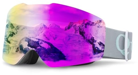 Qunature Skibrille Schneebrille UV-schutz Damen/Herren Goggles Anti-fog | Atmungsaktive Helmkompatible Snowboardbrille für Brillenträger, Skifahren, Snowboarden