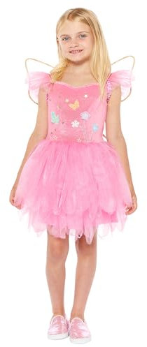 Amscan 9918390 -Robe de fée rose pour filles avec corsage et ailes 3D, déguisement pour enfants, âge : 6-8 ans