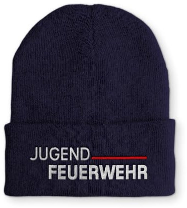 tshirtladen Spruchmütze Strickmütze Jugend Feuerwehr Mütze Wintermütze lustige Beanie mit Stick, Farbe: Navy