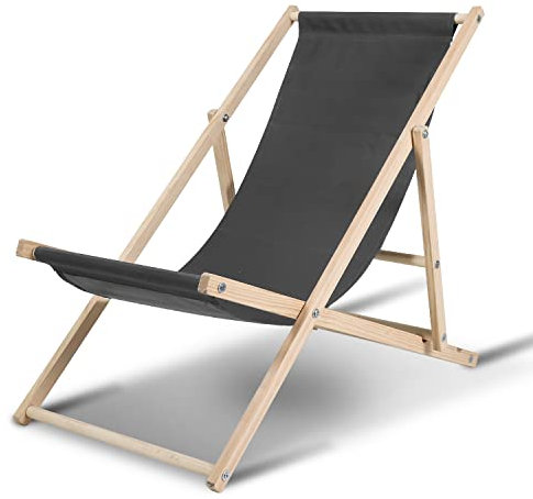 Hebitod Liegestuhl Holz Klappbar, Verstellbar 120kg Belastbar, Sonnenliege für Strand, Camping, Balkon, Holzklappstuhl für Innen Außen, Strandliege, Wetterfest Relaxliege, Campingliege, Grau