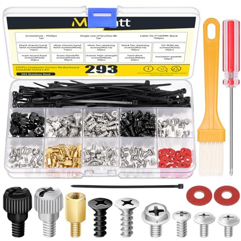 Mardatt 293Pcs Computer Screws Motherboard Standoffs Screws Kit, PC Computer Screws Kit Laptop Screws Motherboard Screws for Universal Motherboard, HDD, SSD, Hard Drive, Case, Fan, CD-ROM