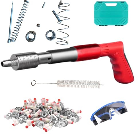 Air Nailer - Concrete Wall Nailer | Ramset Concrete Wall Nails, Manual Nailer with 100 Nails, 5 Speed, Fixing Tool for Brick Walls, Brick Walls