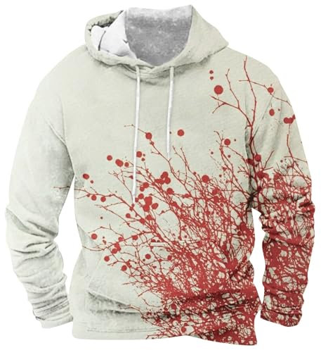 AMDOLE Halloween kostüm männer Herren und Winter Langarm Halloween Bloody Print Casual Kapuzenpullover Sportbekleidung Für Männer (Khaki, XL)
