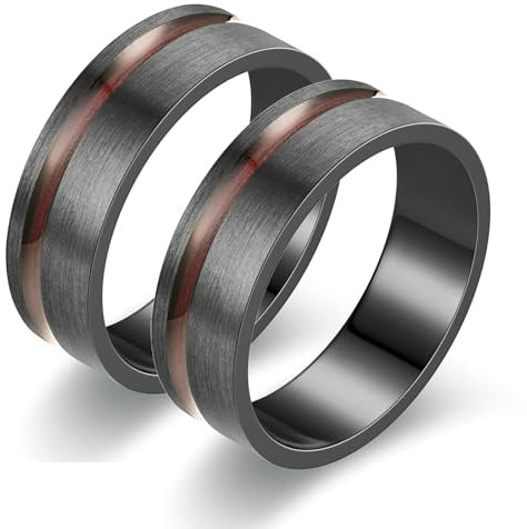 Daesar Ringe Hochzeit Set 2 Ringe, Verlobungsringe Paar Schwarz 8MM Matt mit Holz Partnerringe Freundschaftsringe Edelstahl für 2 Damen Gr.60 (19.1)& Herren Gr.62 (19.7)