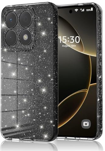 Eherui Handyhülle für Xiaomi 14T Pro 5G Glitzer, Silikon TPU Anti-Fingerabdruck Hülle,Flexible Stoßfeste Schutz Case Dünn Kratzfest und Absturzsicherung Schutzhülle für Xiaomi 14T Pro,Schwarz