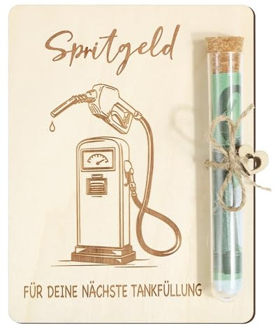 BOFUNX Tankgutschein Geschenk Spritgeld Geldgeschenk Verpackung mit Reagenzgläser Lustige Führerschein Bestanden Geschenk aus Holz für Damen Herren