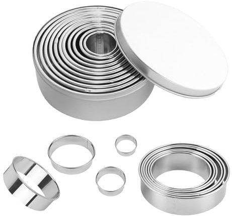 CXNXFD Plätzchen Ausstecher Rund, 12 Stück Ringe Keksformen Cutter Set,Runder Ausstecher mit Aufbewahrungsbox, Ausstecher aus Edelstahl, DIY-Küchenzubehör