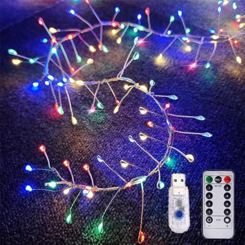 Copper Wire Firecracker Light String, LED Cluster Fairy Lights with Remote Control, Holiday Decoration Copper Wire Atmosphere Lights, For Bedroom, DIY, Christmas Tree, Garden, Party (Colour,6M)