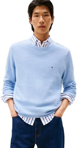 Tommy Hilfiger Men’s Regular Fit Essential Structure Crew Neck Jumper, Blue (Vessel Blue Heather), S
