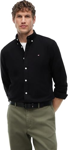 Tommy Hilfiger Herren Hemd Oxford Shirt Langarm, Schwarz (Black/Black Solid), XXXL