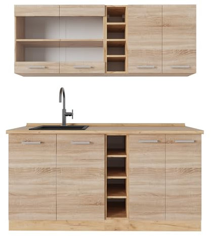 Vicco Singleküche R-Line, Sonoma/Goldkraft Eiche, 160 cm ohne Arbeitsplatte