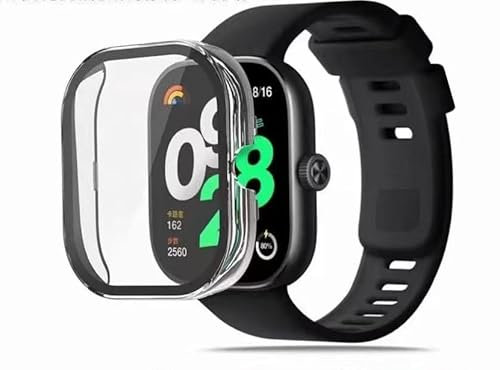 Pollachi custodia case smart per Xiaomi Redmi Watch 5 in vetro temperato per Redmi Watch 5 con protezione dello schermo, PC di durezza 9H Custodia intelligente in vetro temperato ultrasottile, nero