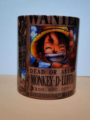 Taza One Piece Carteles Wanted Mugiwara, 325 ml, Cerámica, Apta para Microondas y Lavavajillas