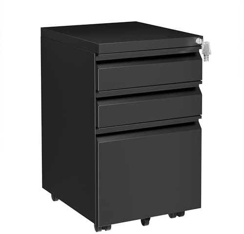 LVSTEEL Caisson de Bureau Metal, avec roulettes et Serrure, Caisson de Rangement Mobile, Meubles de Bureau, Bureau à Domicile, Entièrement Assemblé, pour A4/Légal/Letter