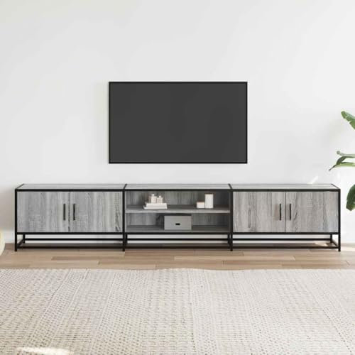 Natulvd 210 cm Extra Wide TV Stand Cabinet for up to 85 TV, 4 Doors and Open Shelf, Under TV Cabinet, Entertainment Stand for Living Room (Grey Oak)