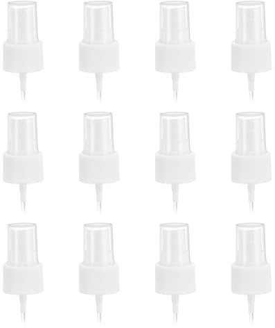 QUARKZMAN 12 Stück Weiße Sprühköpfe, 24/410 Feinsprühzerstäuber Wiederverwendbarer Ersatz-Sprühflaschenpumpenstreifen-Kunststoffdeckel für ätherische Öle Haar- und Körpersprays Flasche