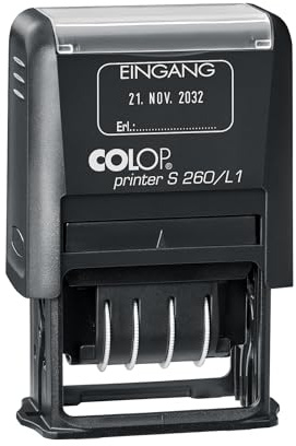 COLOP Datumstempel Printer S 260/L1 mit Text EINGANG, Sprache: Deutsch, Abdruckfarbe: blau/rot, Jahresband für 12 Jahre