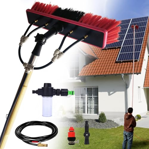 YFSMBD Window Cleaning Brush, 15 Meter Pole Washing Kit, with Water-fed Brush,Soap Dispenser & 20m Hose,Water Fed Window Cleaning Pole Aluminium, Cleaner for Solar Panels, 55cm Brush